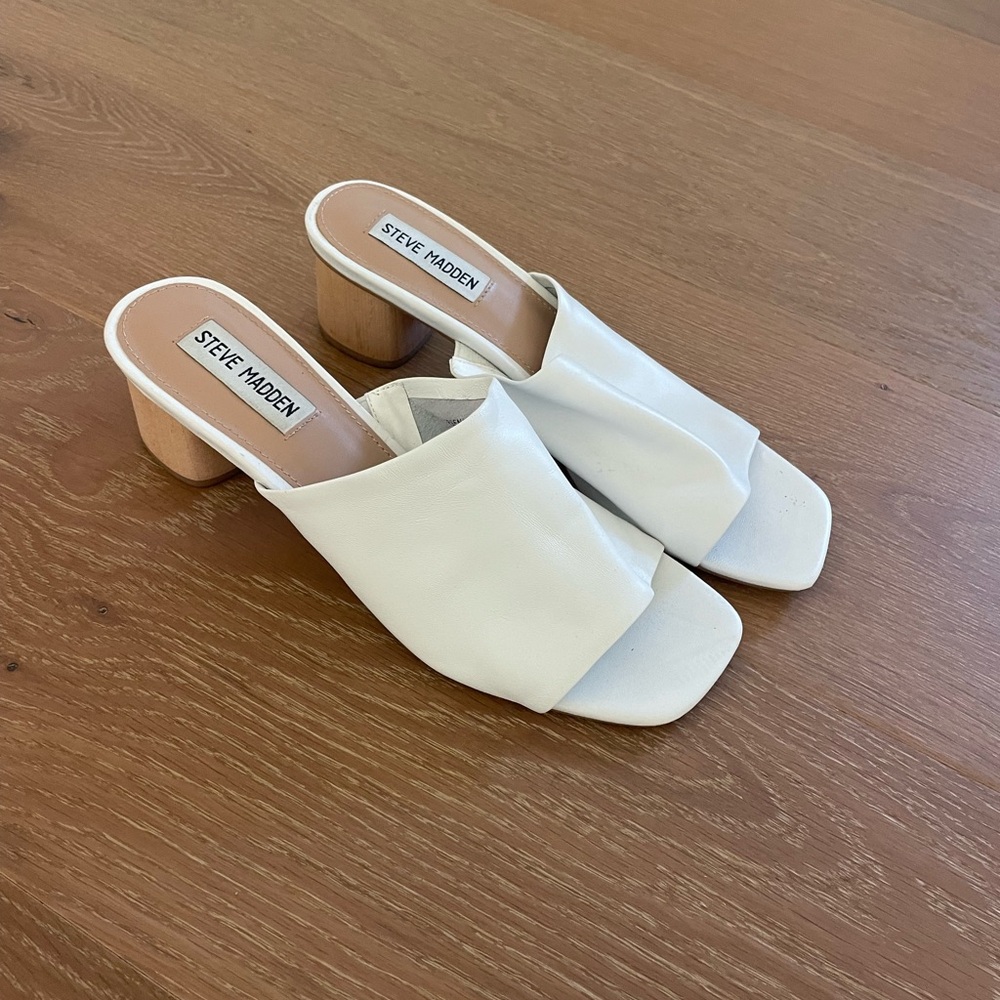 Steve Madden Cream Women's Mules with Wooden Heel